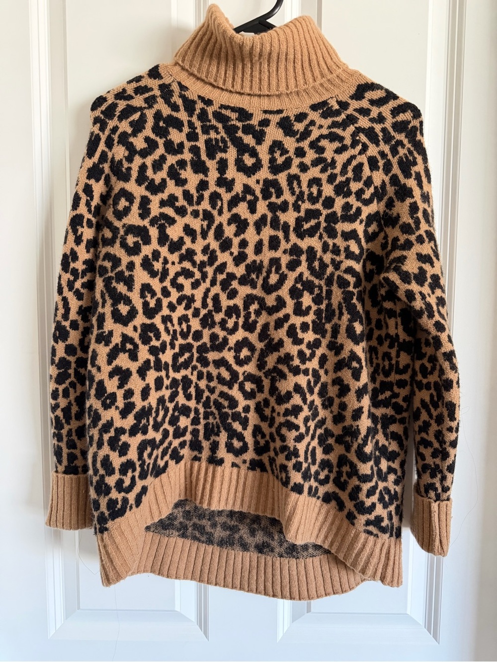 J. Crew Leopard Print Turtleneck Sweater - Camel/Black